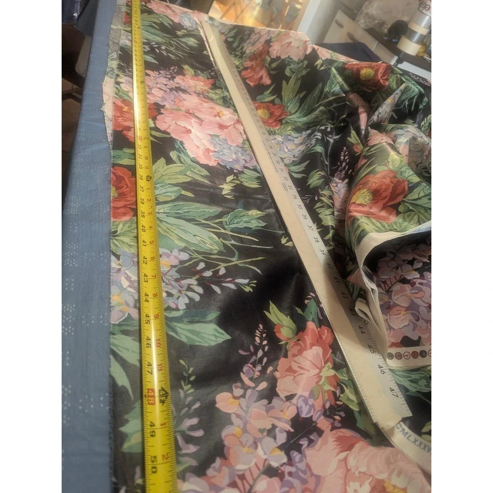 Vintage 1988 Wisteria Floral Chintz Fabric Black 3.2 Yards 54 Wide Teflon Finish
